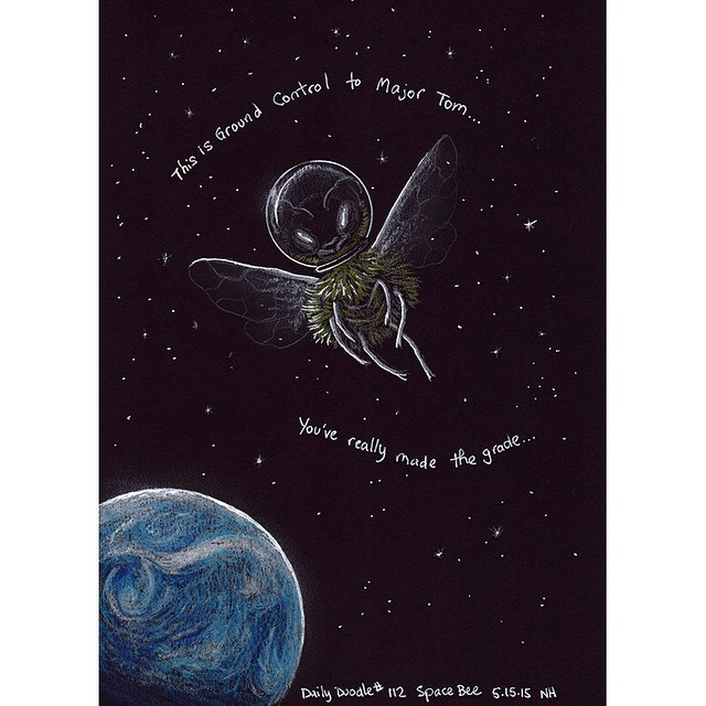 No.112 Space Bee - patreon.com/creation?hid=2449002A bee in outer space, floating above Earth... #dailydoodle #doodle #drawing #art #sketch #bee #bumblebee #space #outerspace