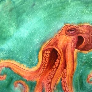 Orange Abstract Octopus #01 - Print